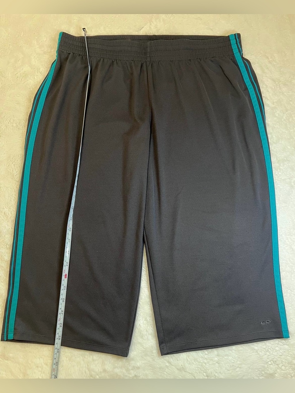 Champion Black Athletic Shorts with Teal Side Stripes
